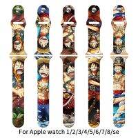 Anime One Piece Silicone Watch band for Apple 1 2 3 4 5 6 7 Smart watch Bracelet 42 45 38 44 40 41mm band Strap Luffy Zoro Ace