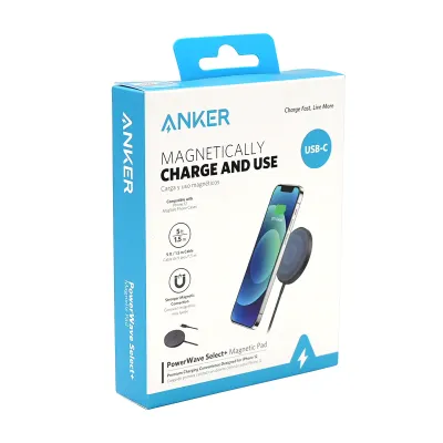 Anker PowerWave เลือก + แผ่นชาร์จไร้สายแม่เหล็ก,พร้อมสายชาร์จในตัว (ไม่มีอะแดปเตอร์ AC) 7.5W ใช้ได้กับ iPhone/ Pro / Mini / AirPods Power Wave A2655