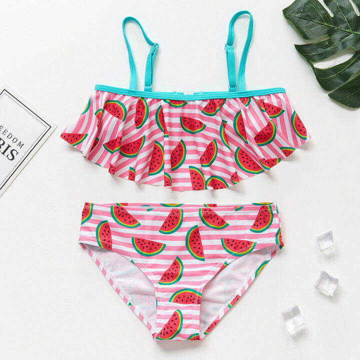 Kid Girl Swim Suit Ruffled Watermelon Swimsuit Print Children's ...