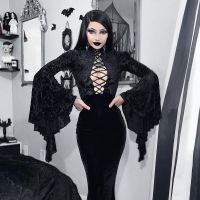 Gothic Goth Vampire Cutout Top ผู้หญิง Batwing แขน Hollow Out เซ็กซี่ Crop Top Streetwear 2023ใหม่คอสเพลย์ Masquerade Tops