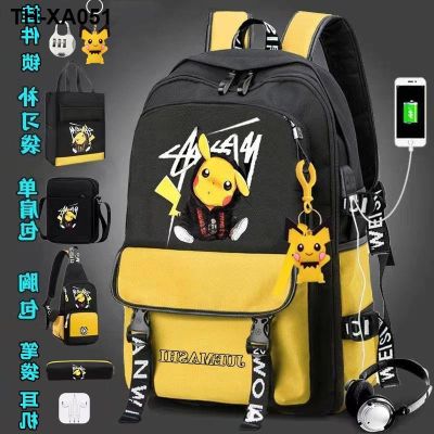 Pikachu schoolbag mens trendy Korean version of high school junior students backpack lightweight large-capacity waterproof