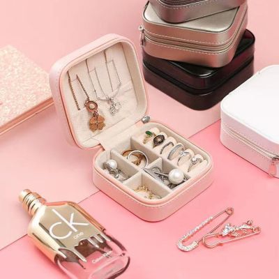 Portable Earrings Ring Jewelry Storage organizer Box Jewellery Case Zipper Holder Fashion Accessories