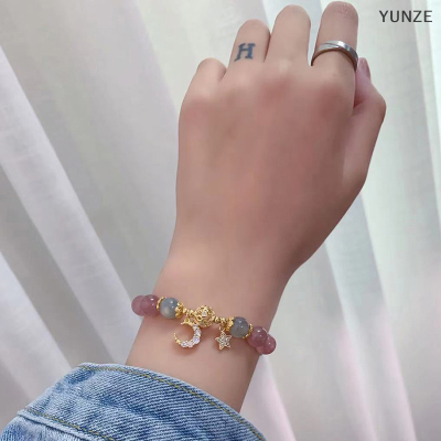 YUNZE ของขวัญน้องสาวแฟนสาวสร้อยข้อมือลูกปัดสร้อยข้อมือโซ่โลหะดวงจันทร์ดาวน่ารักสำหรับผู้หญิง