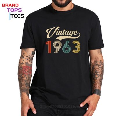 Vintage 1963 Men O Neck Cotton Short Sleeves T-Shirts Birthday Father T Shirt 60S Clothing Retro Classic 1963 Birth Year Tees