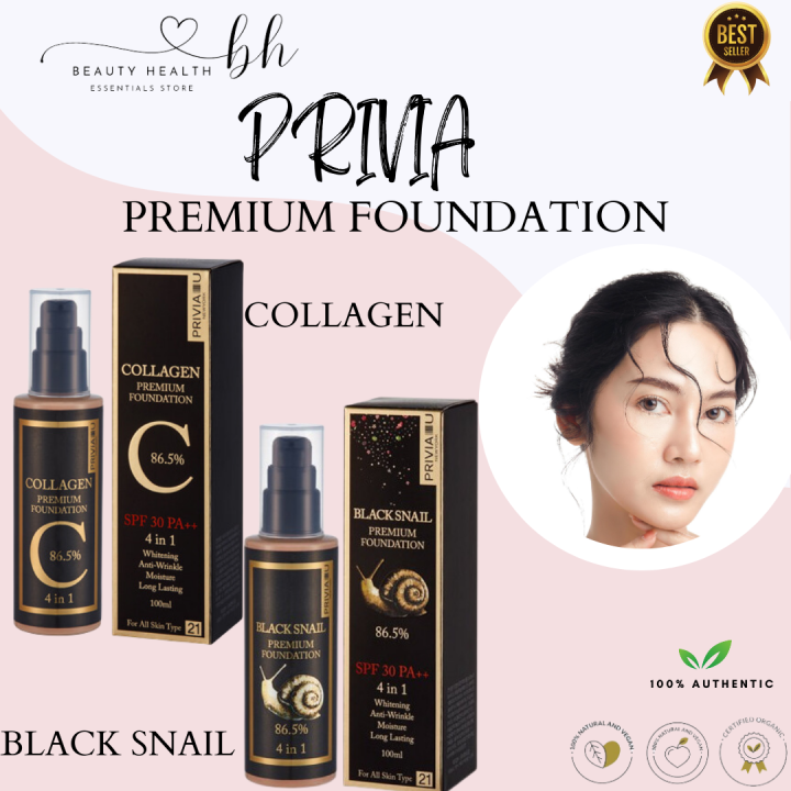 100% BLACK SNAIL Premium Foundation 86.5% SPF 30PA++ 4in1 Whitening ...