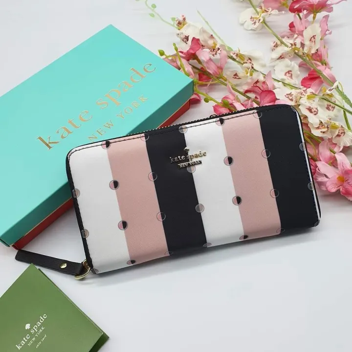 Kate Spade Classic Lyla Wallet - Black / Pink / White Vertical Stripes  Concept Design in Black Nylon Zip Around Wallet | Lazada PH