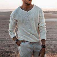 2022 Spring Men Sweater Fashion Solid Color V Neck Long Sleeve Knitted Pullover Sweater Soft Slim Casual Sweater свитер мужской