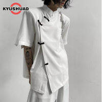 KYUSHUAD เสื้อผู้ชายใหม่เสื้อผู้ชายกระดุมคอเสื้อสี่เหลี่ยมแขนสั้นแบบเรียบง่าย