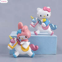 HOONEY ชุดลายการ์ตูน Sanrio ตกแต่งหน้าเค้กฟิกเกอร์ PVC สำหรับ HY-MY ของตกแต่งปาร์ตี้วันเกิดชุดขี่ Anrio