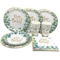 【CW】 8Pcs Oh Baby Paper Plates Cups Napkins Disposable Tableware Jungle Shower 1st Birthday Supplies