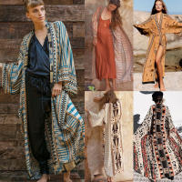 2023 New Bikini Cover Up Vintage Geometric Printed Beach Kimono Dresses Self Belted Loose Swimwear Bathing Suits Various Style Loose Oversized Beach Sunscreen Jacket