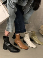 Caohuatang3Korean รองเท้าบูท Martin Bootscaohuatang3เชลซีสีขาวอบอุ่นสำหรับผู้หญิงผ้ากำมะหยี่ Sepatu BOOT Pendek เพรียวบางสำหรับฤดูใบไม้ร่วง/ฤดูร้อน