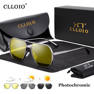 ✁ CLLOIO Anti-glare Day Night Vision Glasses Men Women Polarized Driving Sun Glasses Square Aluminum Photochromic Sunglasses UV400