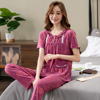 Fashion Summer Small Floral Pyjamas Women Nightgown Plus Size 4XL Sleepshirts Short-Sleeve Nightie Pajama Modal Cotton Sleepwear