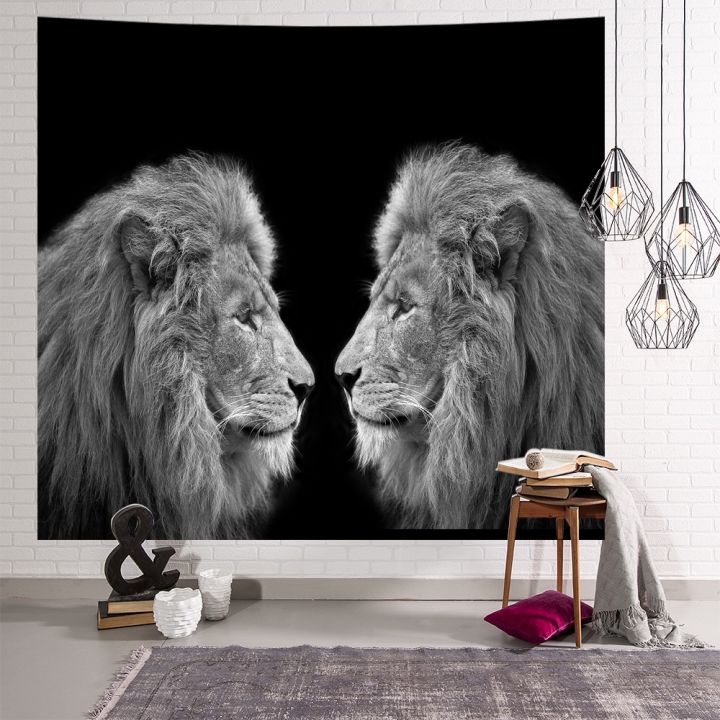 warm-nordic-ins-animal-tapestry-american-home-decoration-hanging-cloth-mural-beach-towel-tapestry-black-and-white-lion-printing-blanket