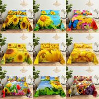 ₪▽❀ Sunflower Bouble Bed Sheet Sets Flower Bedsheet with Pillow case Full Queen Size Single Beds 2pcs 3pcs 3D Soft Thin Fabric Home