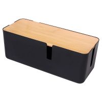 Cable Management Box with Bamboo Lid Small Cable Organizer Box for Extension Cord Power Stripe Surge Protector