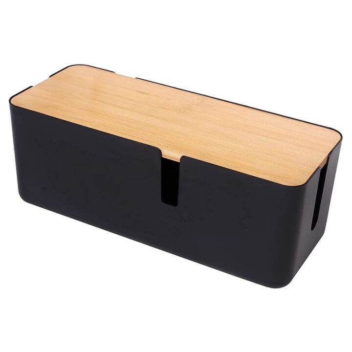 Cable Management Box with Bamboo Lid Small Cable Organizer Box for Extension Cord Power Stripe
