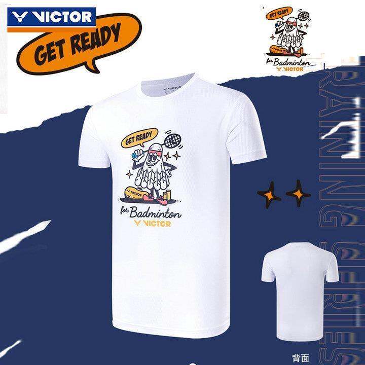 victor-victor-victory-ชุดกีฬาแบดมินตันชายและหญิงเสื้อวัฒนธรรมเสื้อการ์ตูนเสื้อยืดแขนสั้นถักสบาย30039เหมาะสม