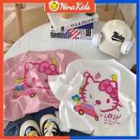 NINAKIDS เสื้อเสื้อแขนสั้นสำหรับเด็กผู้หญิงทารกเสื้อยืดสำหรับเด็กผู้หญิงสำหรับเด็กอายุ1-7ปี Hello Kitty