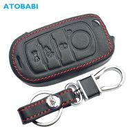 ▽♗ Leather Car Key Case For Fiat 500X Toro Nuovo Grazie 4 Buttons Folding Remote Fob Cover Keychain Protector Bag Auto Accessories