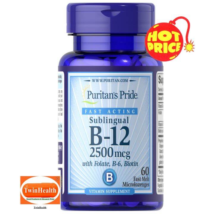 Puritan's Pride Vitamin B-12 2500 Mcg Sublingual With Folic Acid ...