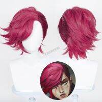 LOL Vi Cosplay Wig Up Curly Deep Rose Short Wigs For Women Party Heat Resistant Synthetic Hair +Free Wig Cap