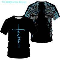 ◈◕ Eartha Boyle 2023 angels wings of 3 d printing T-shirt O cross paragraphs collar male female fashion cool comfortable breathable hot style