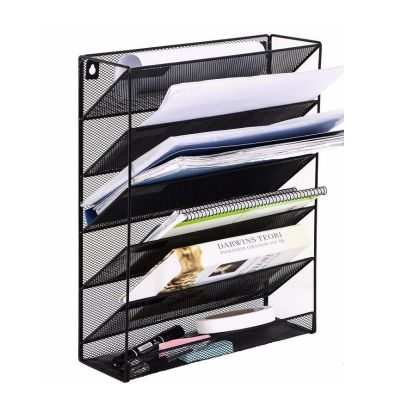 1Pc Creative Iron Wall-Mounted File Rack Five-layer Magazine Notebook Storage Holder Home Desktop Bookshelf Office Supplies