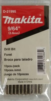 Makita accessories drill bit metal model. D-21995 #9/36"(3.6mm) ดอกสว่านไฮสปีดเจาะเหล็ก แพ็คละ10ดอก ขนาด 9/64นิ้ว (3.6มิล) ยี่ห้อ Makita จากศูนย์ ASP