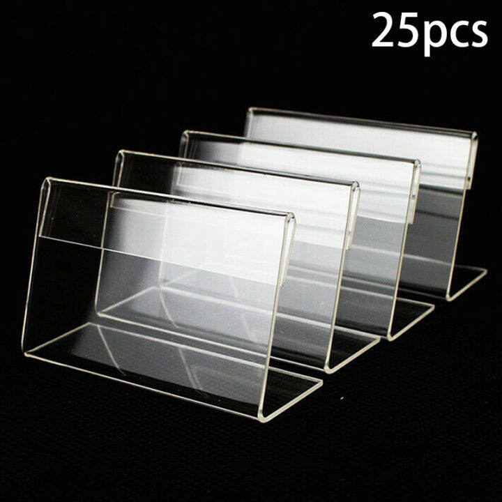 25PCS Tag Stand Acrylic Transparent LShaped Price Tag Stand Mini