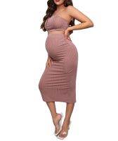 Fashion Jersey Cotton Pretty Maternity Cut Out Halter Pregnancy Bodycon Midi Dress