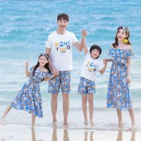 【YF】 2019 new Bohemia Summer Family matching outfits mom daughter dress clothes dad son Tops shorts sets Girl Boy family look fashion