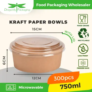 Microwavable And Freezer Safe Kraft Paper Bowls , Snack Disposable Soup  Container