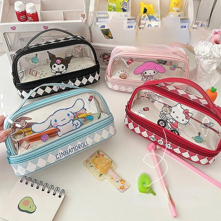 Sanrio Hello Kitty Pencil Bags Kuromi My Melody Cinnamoroll Large Capacity  Portable Stationery Box Cartoon Storage Pencil Case