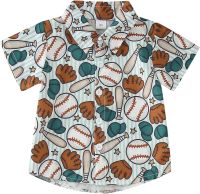 Toddler Boy T Shirts Short Sleeve Cute Cartoon Baseball Printed Tees Casual Lapel Tops Fashion Summer Clothes for Kids