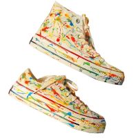 ✖☒☃  South Korea ulzzang spring summer canvas shoes white shoe ins hand-painted splash-ink marca dragon color is high