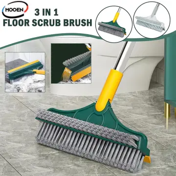 3 in 1 Scrub Cleaning Brush with Long Handle 37'', Floor Scrubber Brush Set  with 1 Stiff Bristles and 3 Sponge Brush for Cleaning Bathtub Shower