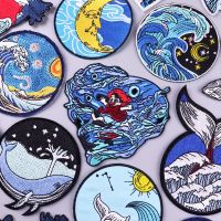 Japan Anime Patch Iron On Embroidered Patches For Clothing Kanagawa Waves Patches On Clothes Van Gogh Patch For Clothes Stickers