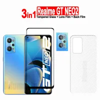 3in1ฟิล์มกระจกเทมเปอร์ Realme GT NEO 2และ Realme GT NEO 2 Pro/gt 5G /Gt NEO 3T 5SE / Realme GT Master Edition ปกป้องหน้าจอ + ฟิล์มเลนส์กล้อง + ฟิล์มด้านหลังคาร์บอนไฟเบอร์