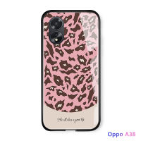 เคสโทรศัพท์สำหรับ OPPO A18 A38ผู้หญิงแฟชั่นหรูหราเด็กผู้หญิงเคสโทรศัพท์หลังเคสกระจกเทมเปอร์พิมพ์ลายเสือดาว