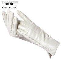 【hot】✉  leather womens gloves Leather lining warm Fashion warm winter-2226