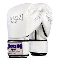 BOON Boxing gloves Compact All White palm Genuine Leather Muay thai MMA K1 นวมซ้อมมวย บุญ มวยไทย สีขาว ทำจากหนังแท้