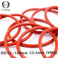1ชิ้น/ล็อตแหวนซิลิโคนสีแดง VMQ O แหวน3มิลลิเมตรความหนา OD55/60/65/70/75/80/85/90/95/100*3มิลลิเมตรยางโอริงซีลซิลิโคนปะเก็นปิดผนึกสุขาภิบาลเครื่องซักผ้าวงแหวน