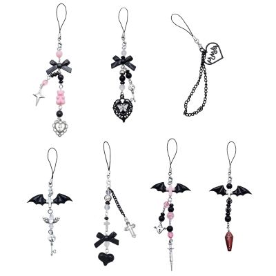 Goth Y2K Phone Charm Pendant Kawaii-Key Chain For Bag Cute Accessory Women Guitar Strap Lanyard Beaded Keychain Pendant Key Chains