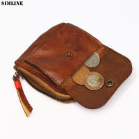 Genuine Leather Wallet Coin Purse Men Women Vintage Handmade Zipper Short Small Slim Wallets Card Holder With Coin Pocket Female