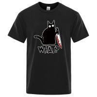 Mens Tshirt Knife Cat Print T Shirt Loose Shirt Tshirt Male Tees Gildan