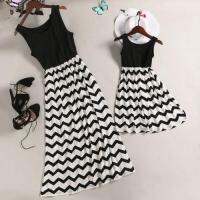 【YF】 FOCUSNORM 8 Colors Family Matching Mother Girls Summer Dress Outfit Boho Wave Stripe Printed Sleeveless Maxi