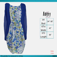 USED Angey - Blue Floral Ruffle Dress | เดรสยาวสีน้ำเงิน สีขาว เดรสระบาย ทรงเอ ลายดอก แขนกุด ออกงาน วินเทจ แท้ มือสอง