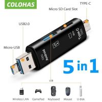 อะแดปเตอร์การ์ดรีดเดอร์ OTG 5 In 1,Usb เอนกประสงค์2.0ชนิด C /Usb/ไมโคร Usb /Tf/sd เครื่องอ่านการ์ดความจำอุปกรณ์เสริมตัวอ่านการ์ด OTG โทรศัพท์มือถือ